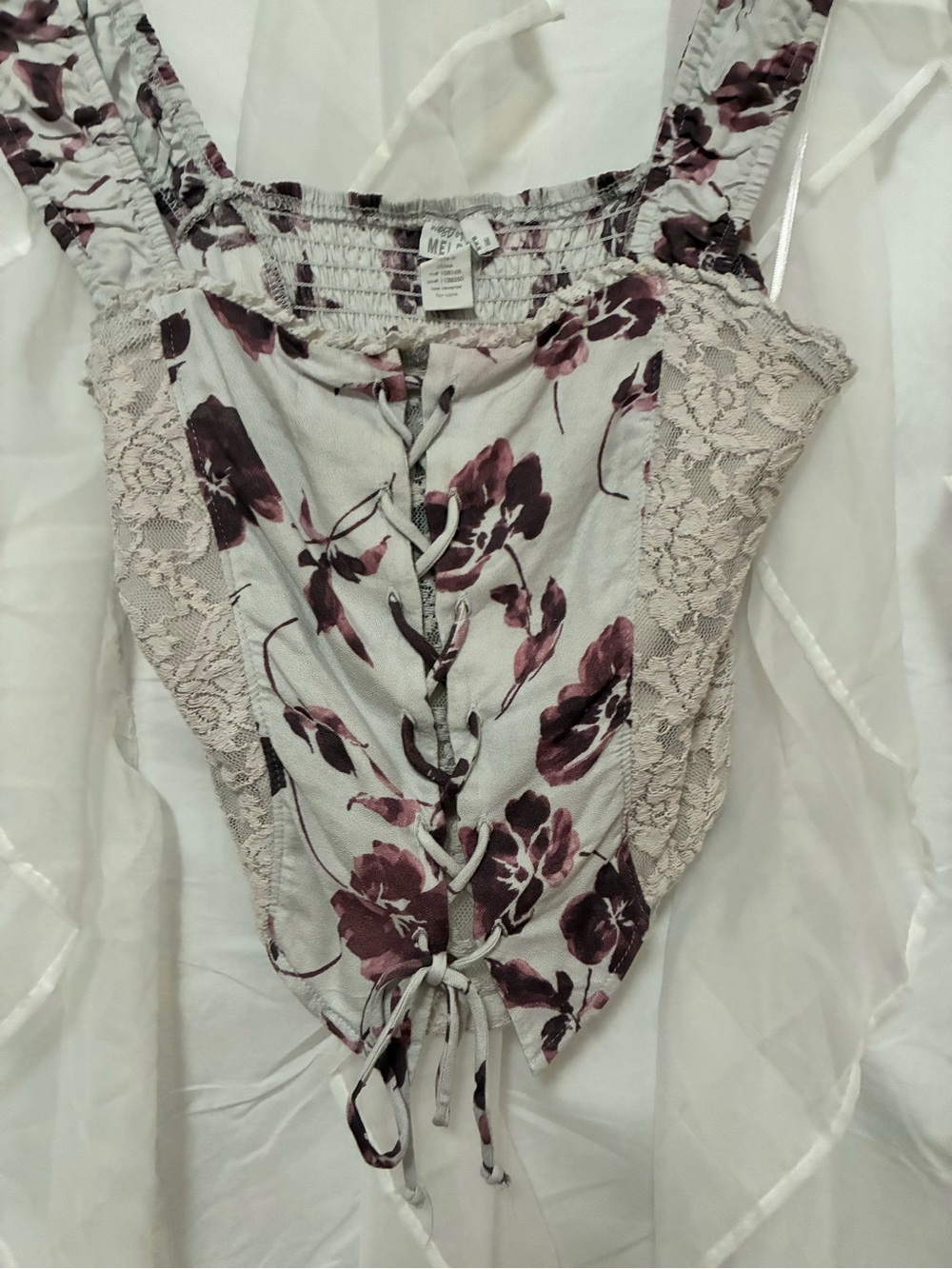 Floral Lace-Up Camisole in Dusty Rose - Women